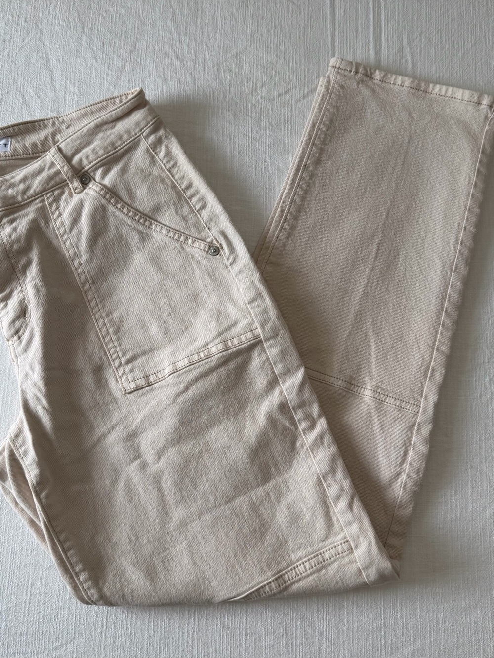 LOFT Cream Utility Straight Leg Jeans High Rise Pants